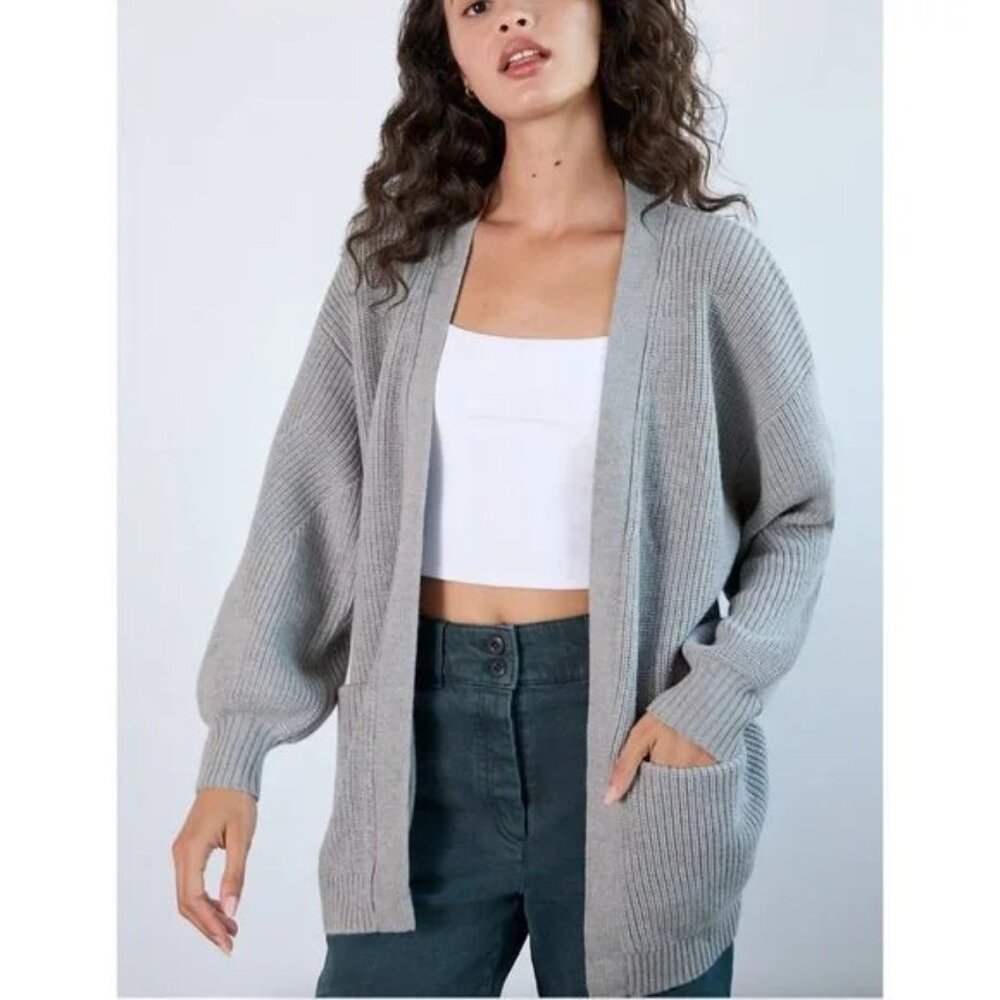 ARITZIA Wilfred Free gray ribbed merino wool knit Cardigan